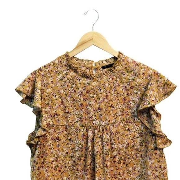 SHEIN Plus Frilled Neck Butterfly Sleeve Ditsy Floral Top Size 1X NWOT 8 0212 - Picture 3 of 8